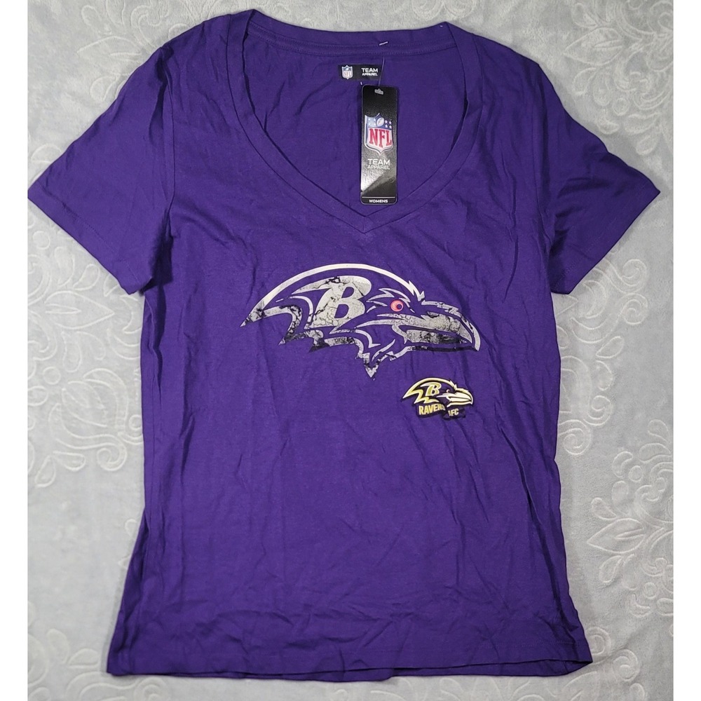 Baltimore Ravens Women's New Era Purple Ink Dye Sideline V-Neck T-Shirt Sz Large